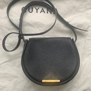 Cuyana Mini Saddle Bag Black Pebbled Leather